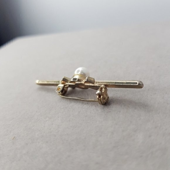 Vintage (~1980s) Edwardian revival gold tone bar brooch - Picture 6 of 6